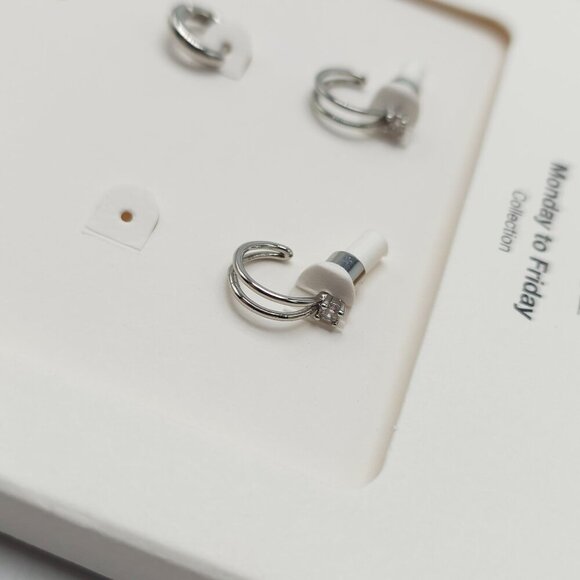 Zara Monday To Friday Silver Tone Mini Hoop Earring Set READ ME - Picture 6 of 7